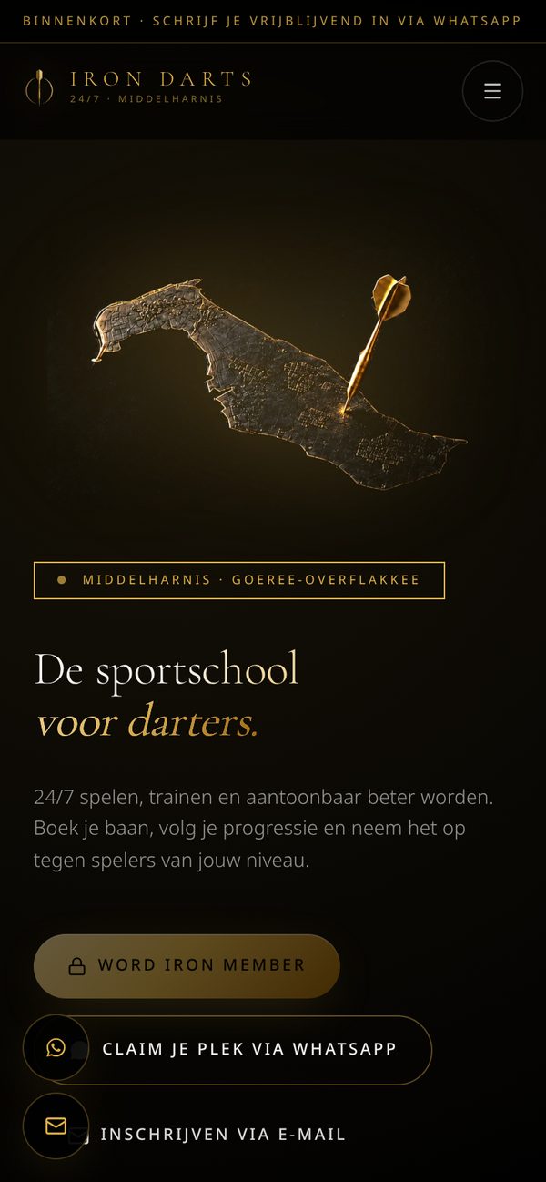 Live website van Iron Darts op irondarts.nl